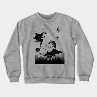 Cute fairy playing with the dandelions in the night Crewneck Sweatshirt